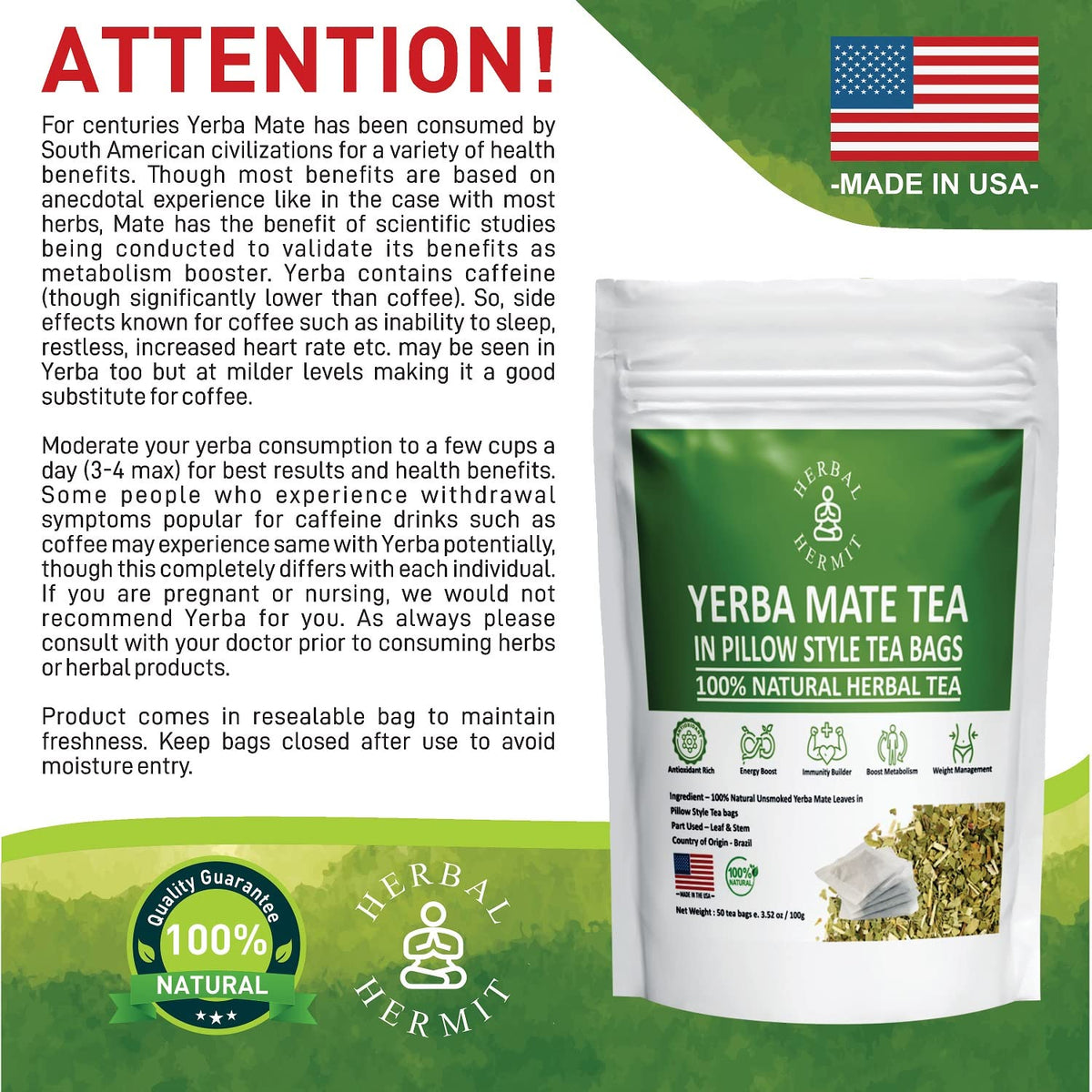 Yerba Mate bags on the go by Herbal Hermit for convenient brewing.