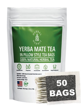 Herbal Hermit Yerba Mate tea bags for quick energy on the go.