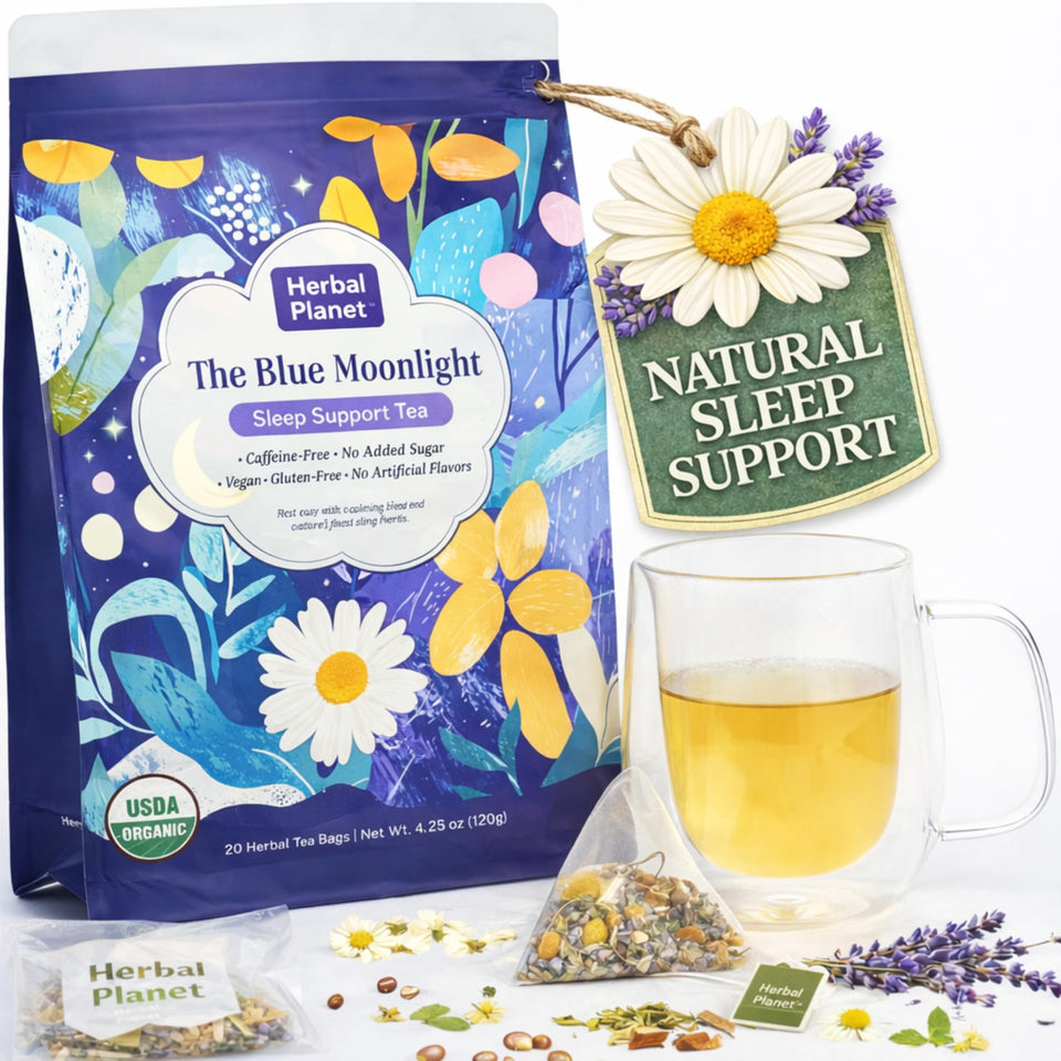 Herbal Planet Sleep Tea bags pyramid for consistent bedtime brews.