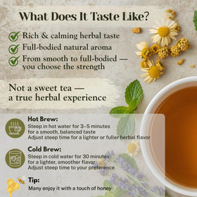 Herbal Planet Sleep Tea contains whole herbs for authentic flavor, not powders.