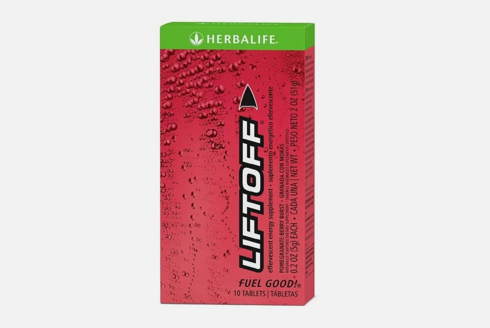 Herbalife Liftoff pomegranate-berry bottle pour for a refreshing energy boost