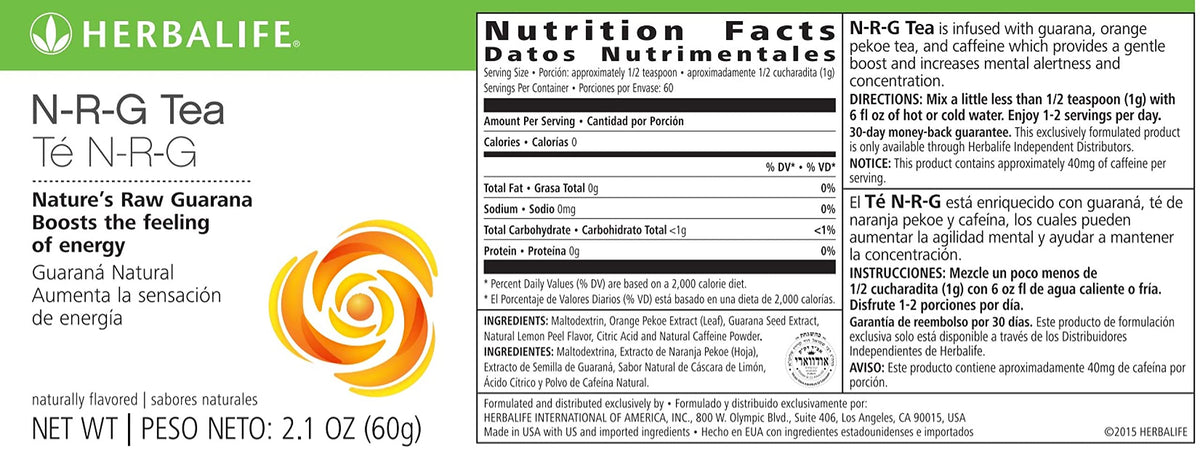 Herbalife NRG Nature’s Raw Guarana Tea powder-dispense shows easy mixing and freshness.