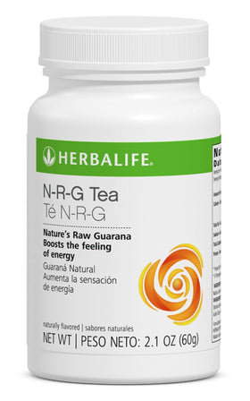 Herbalife NRG Nature’s Raw Guarana Tea tub displaying packaging for quick energy on the go.