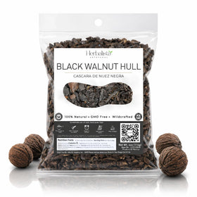 Herbalista Black Walnut Hull loose tea scoop highlights earthy hulls for a soothing ritual.