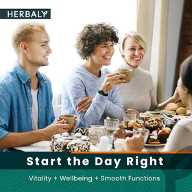 Herbaly Glucose Functional Tea measuring spoon with tea dust, indicating precise 2.5 g serving.