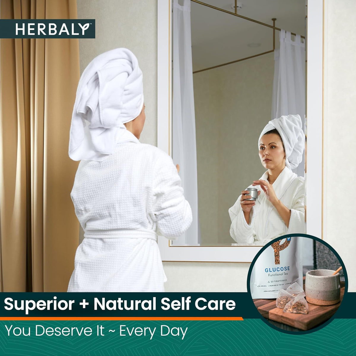 Herbaly Glucose Functional Tea cup on work desk, supporting a mindful break.