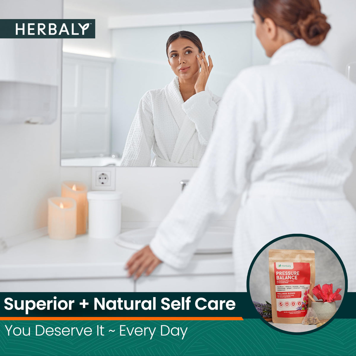 Herbaly Heart nine-herb blend highlights complex notes of hibiscus, lavender, and spice for a balanced sip