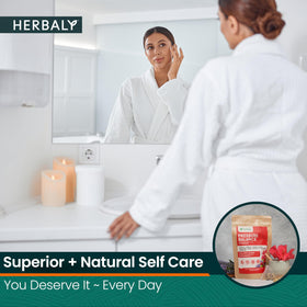 Herbaly Heart nine-herb blend highlights complex notes of hibiscus, lavender, and spice for a balanced sip