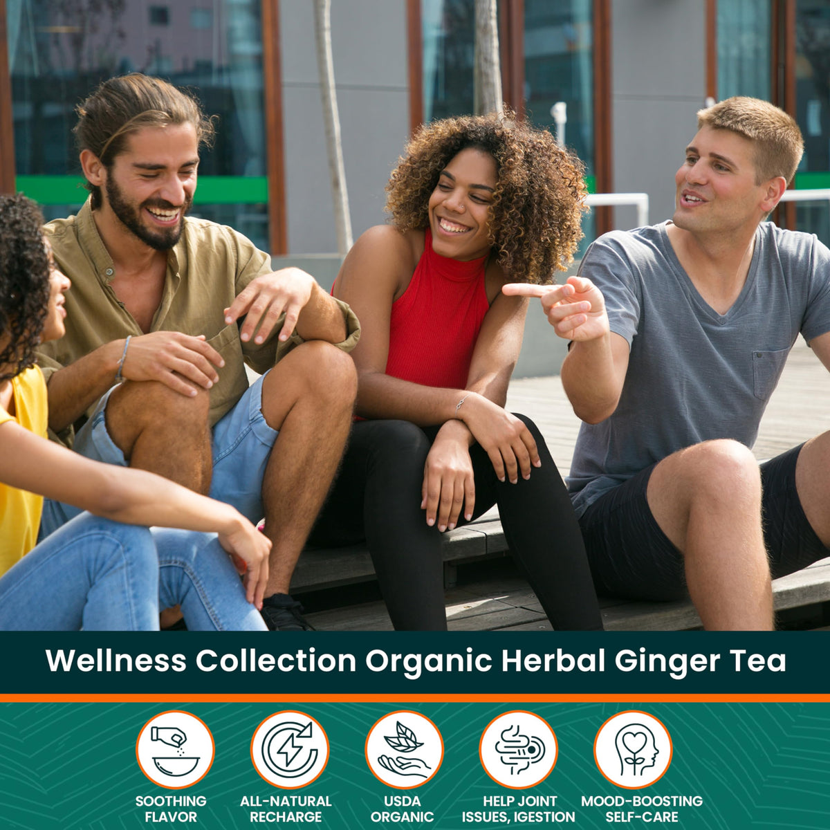 Herbaly Ginger Tea closeup reveals vibrant leaves and natural spice