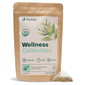 Herbaly Wellness Collection Organic Ginger Tea 28-count pack ready for daily ritual with warm aroma