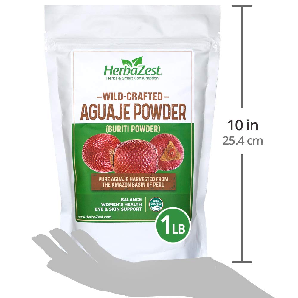 HerbaZest Aguaje Powder closeup granules showing natural color and purity.
