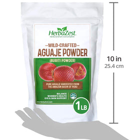 HerbaZest Aguaje Powder closeup granules showing natural color and purity.