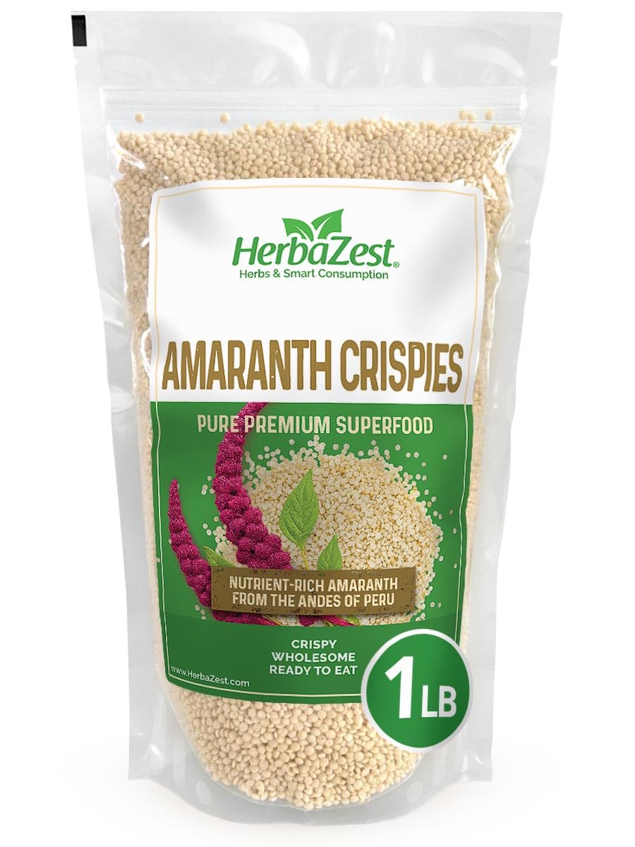 HerbaZest Amaranth Crispies 1lb package—gluten-free and vegan.