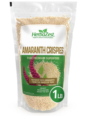 HerbaZest Amaranth Crispies 1lb package—gluten-free and vegan.