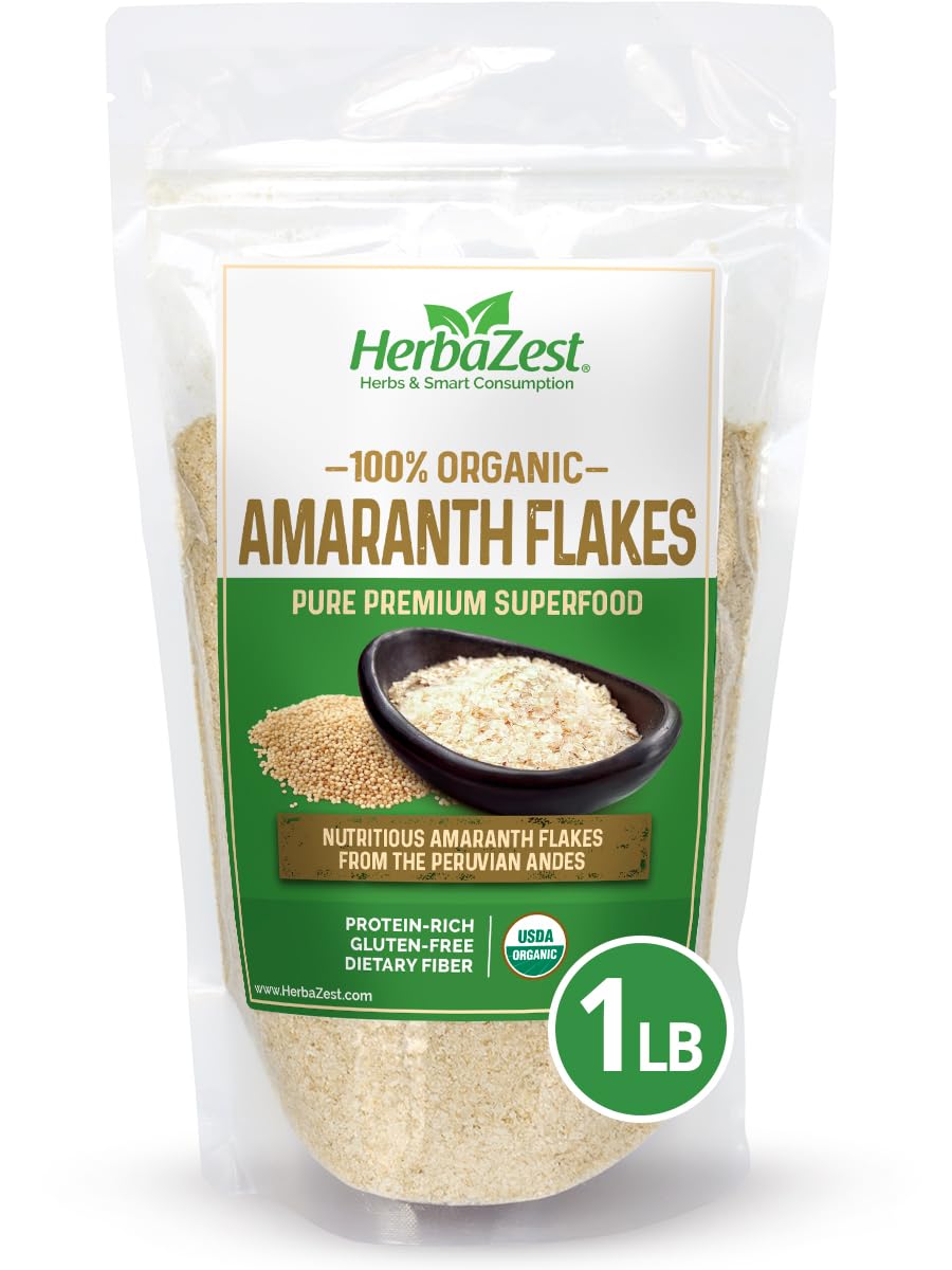 HerbaZest Amaranth Flakes Organic in a 1lb bag ready for pantry