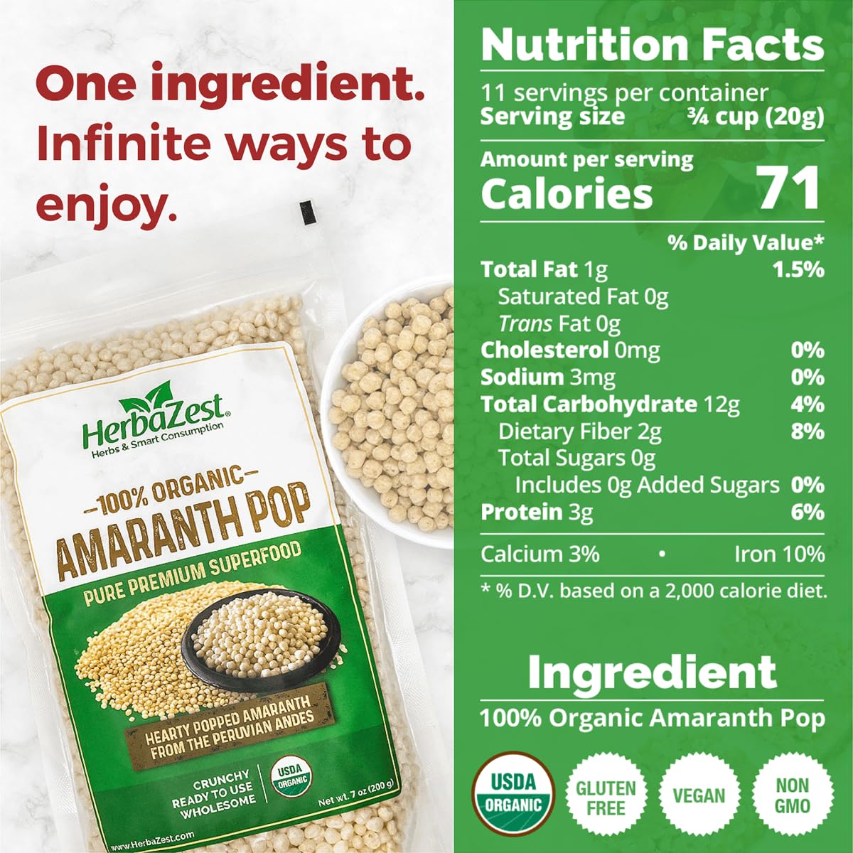 HerbaZest Amaranth Pop in a crisp bowl for crunch bite.