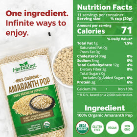 HerbaZest Amaranth Pop in a crisp bowl for crunch bite.