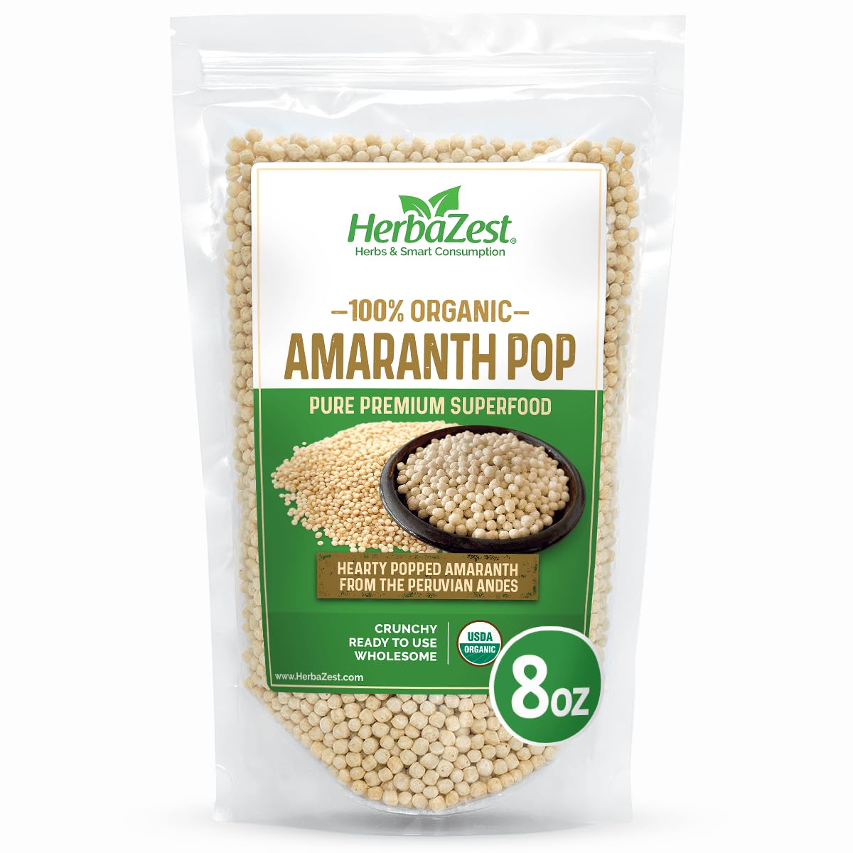 HerbaZest Amaranth Pop packaging showing freshness and portability.