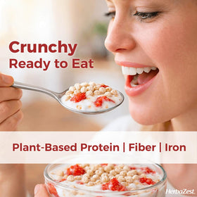 HerbaZest Amaranth Pop sprinkled on yogurt for protein boost.