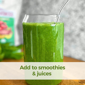HerbaZest Camu Camu smoothie glow with bright tart powder.