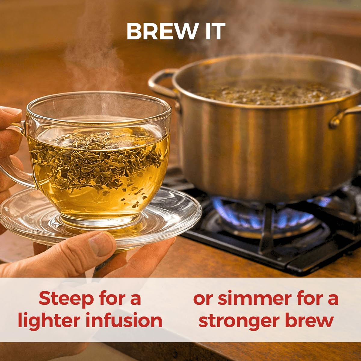 HerbaZest Chanca Piedra Tea hot or cold service for a flexible daily ritual.