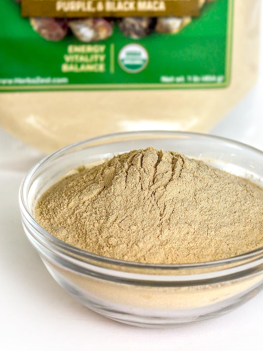 HerbaZest Maca Powder in a kitchen scene conveys a premium daily superfood.