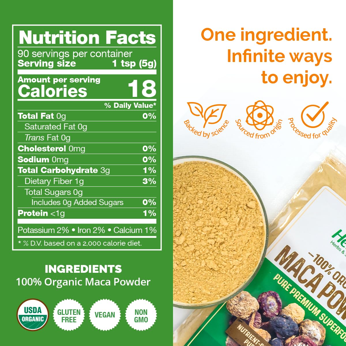HerbaZest Maca Powder measuring scoop for easy daily portions.