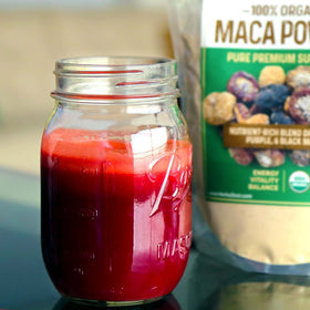 HerbaZest Maca Powder beside yogurt and cereal emphasizes wholesome single-ingredient use.
