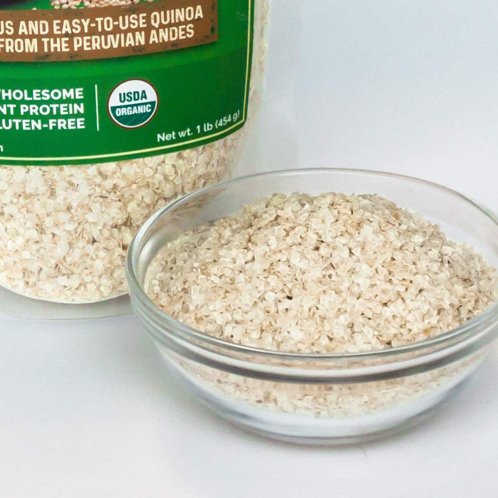 Pouring HerbaZest quinoa flakes into a bowl for quick prep