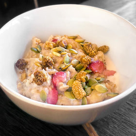 HerbaZest quinoa flakes blended into a smoothie for texture and nutrition