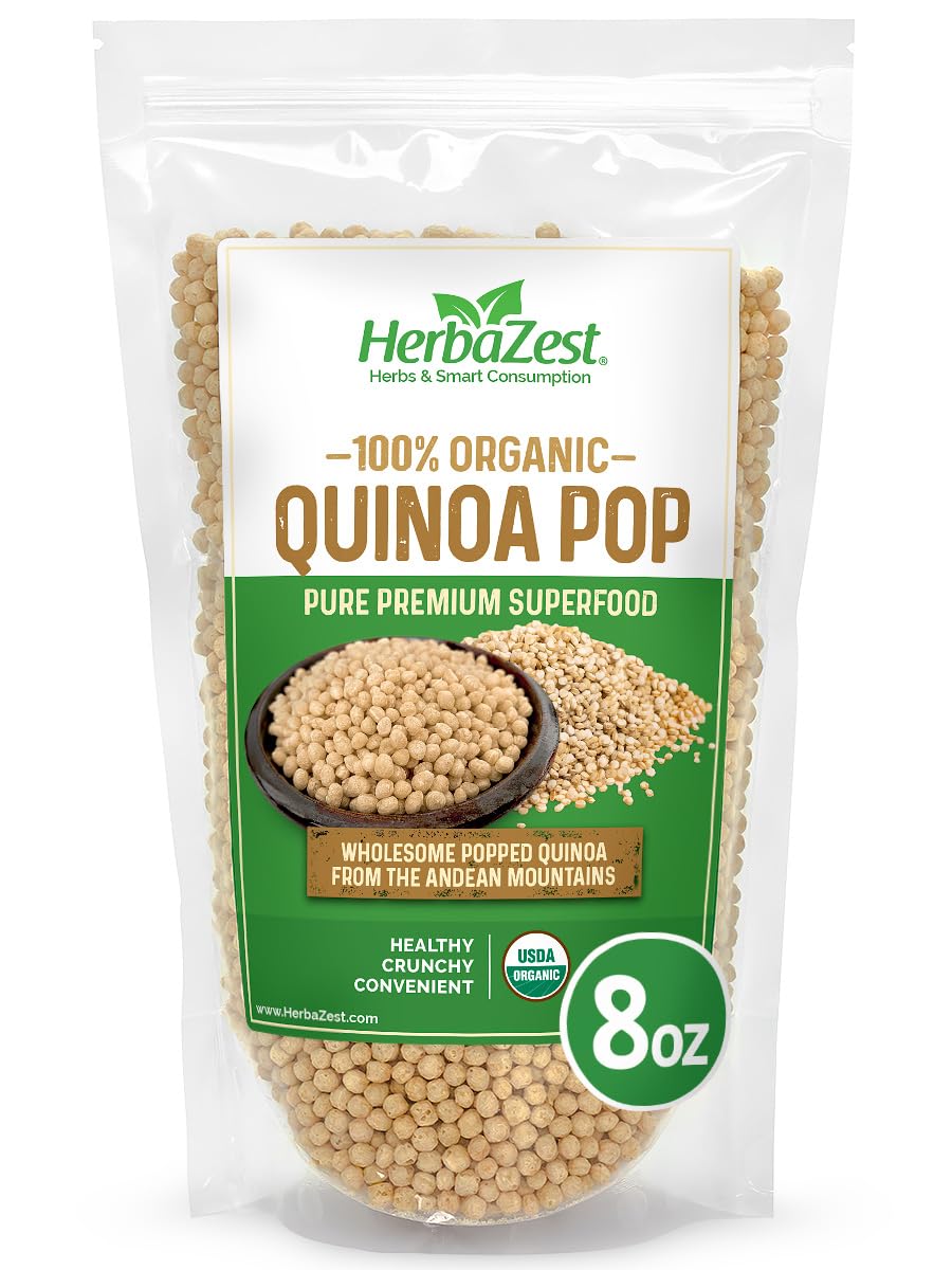 HerbaZest Quinoa Pop Organic 8oz pack, convenient pantry option.