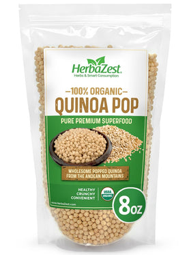 HerbaZest Quinoa Pop Organic 8oz pack, convenient pantry option.