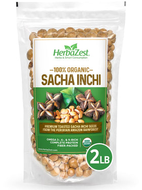 HerbaZest Sacha Inchi Seeds 2lb package with organic label for wholesome snacking