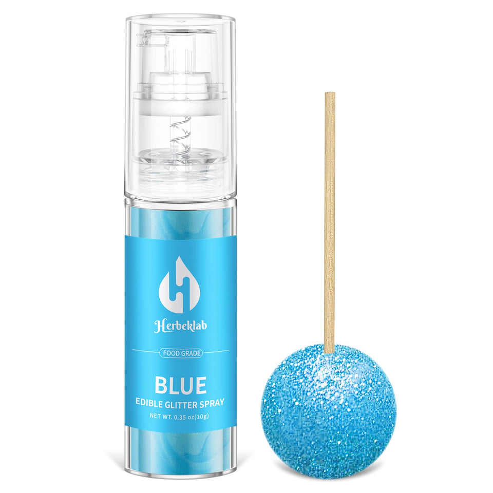 Herbeklab blue edible glitter spray bottle adds shimmering blue to desserts