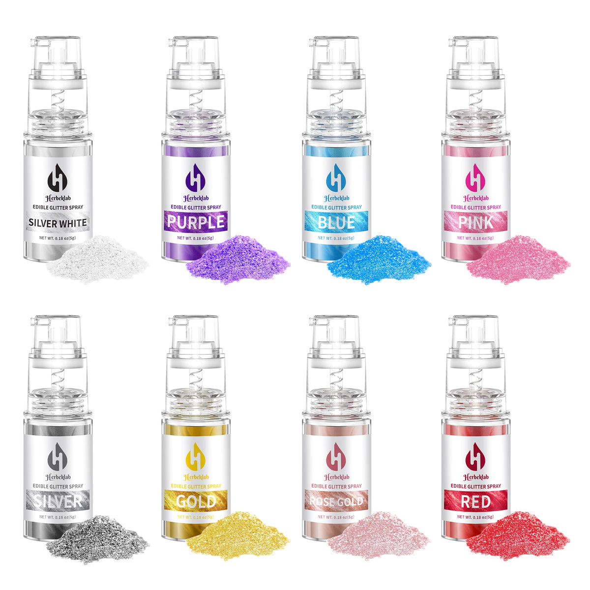 Herbeklab edible glitter spray blue-purple creates vibrant shimmer for drinks.