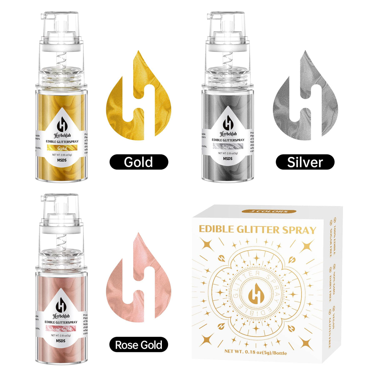 Herbeklab edible glitter spray gold cake decorating elevates desserts with radiant sparkle.