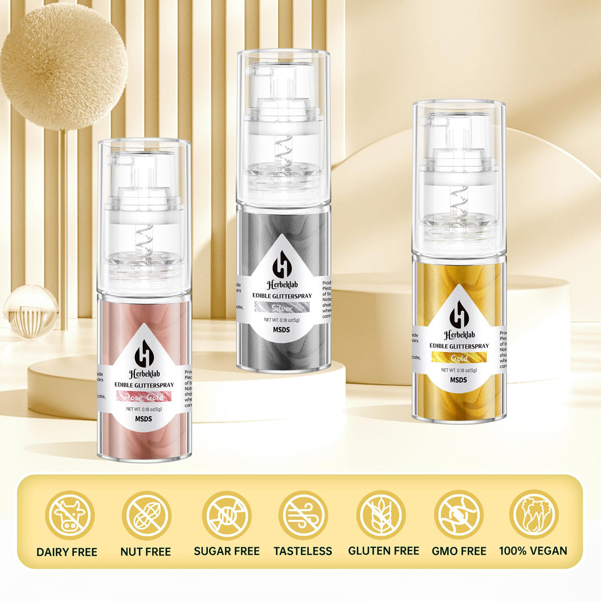 Herbeklab edible glitter spray silver bottle pour brings cool metallic shine to bites.