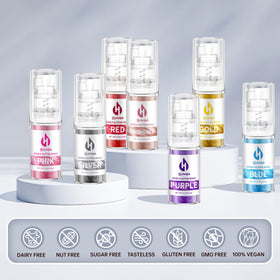 Herbeklab edible glitter spray white provides elegant, snowlike shimmer on treats.