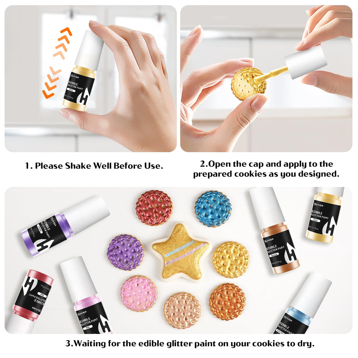 Herbeklab edible paint bottle with built-in brush for direct dessert application