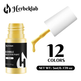 Herbeklab edible paint color swatches on fondant demonstrating vibrant glitter