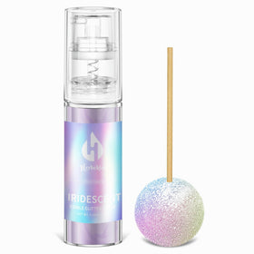 Herbeklab iridescent glitter spray bottle adding rainbow shimmer to desserts.
