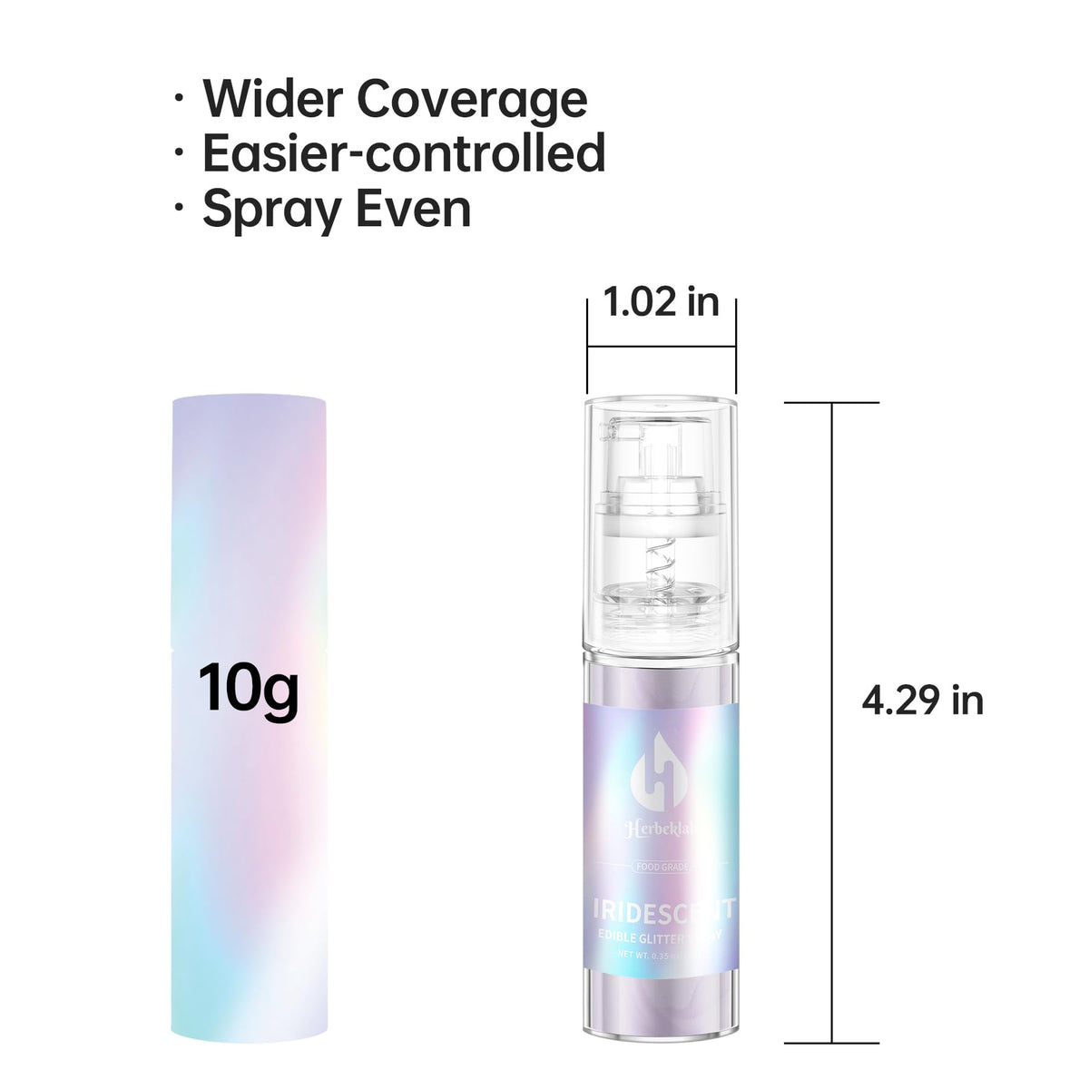 Herbeklab rainbow edible glitter spray pump creates uniform sparkle on drinks.
