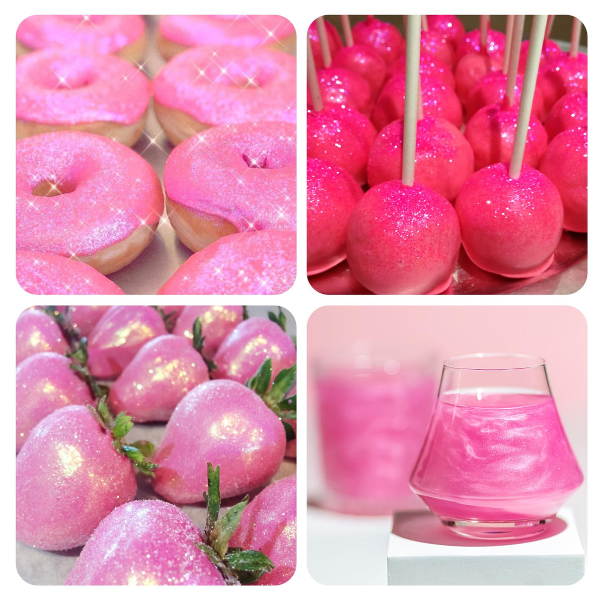 Herbeklab pink edible glitter spray on frosted cake for elegant decoration.