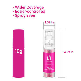 Herbeklab pink glitter spray packaging highlighting easy, even application.