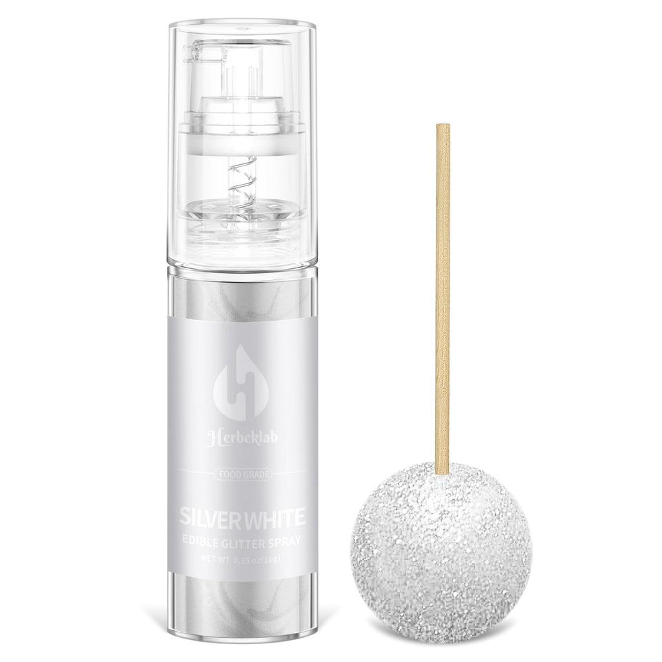 Herbeklab White Edible Glitter Spray on cake for shimmering decoration