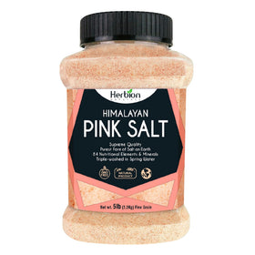 HERBION Naturals Himalayan pink salt jar—fine grain for everyday cooking and flavor enhancement.