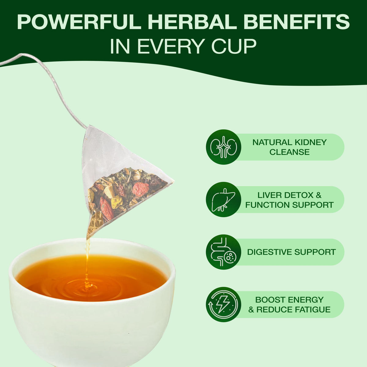Herbl Organic Dandelion Wolfberry Tea bags in box, 100% organic herbal blend.