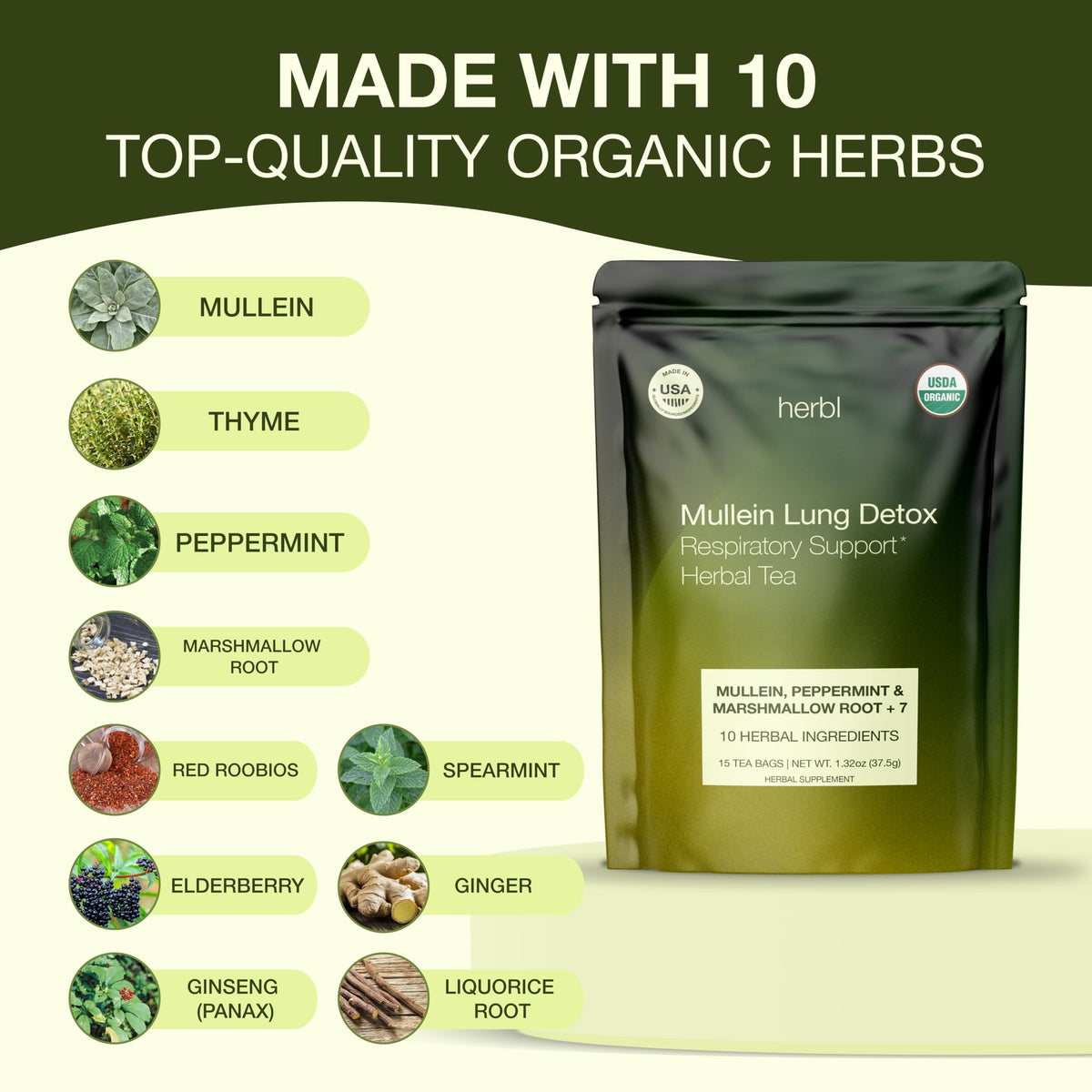 A warm cup of Herbl Organic Mullein Tea ready for comforting breathing
