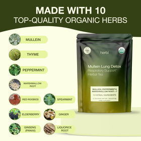 A warm cup of Herbl Organic Mullein Tea ready for comforting breathing