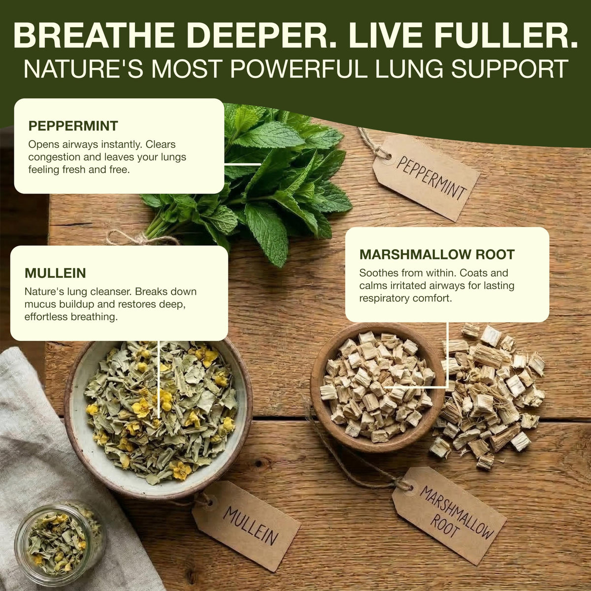 Dried herbs including licorice root and elderberry on label